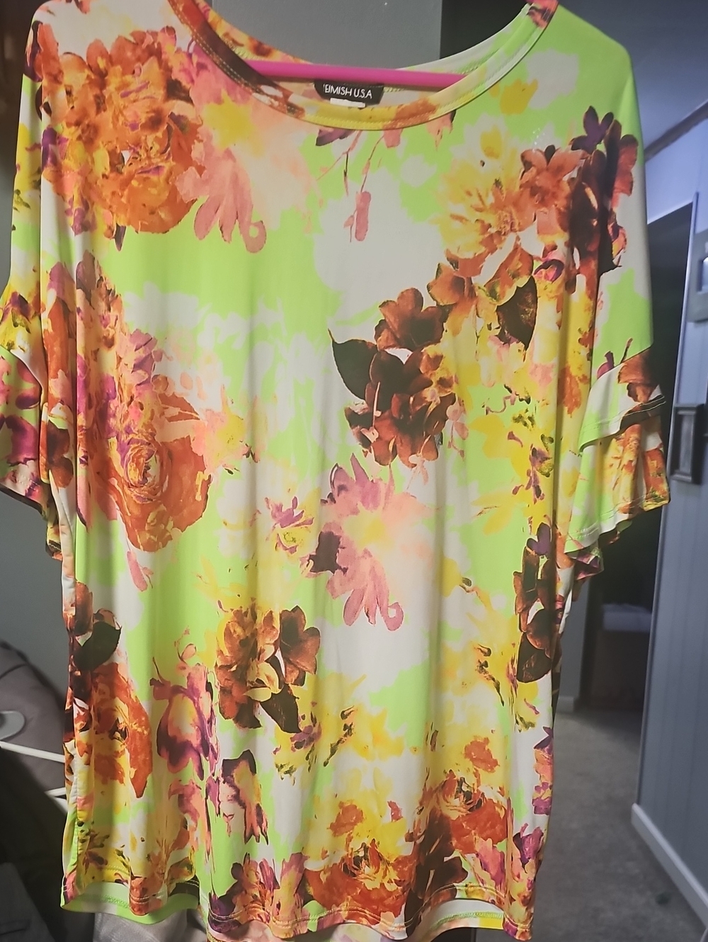 Emish USA Neon Green Floral Short-Sleeve Tee